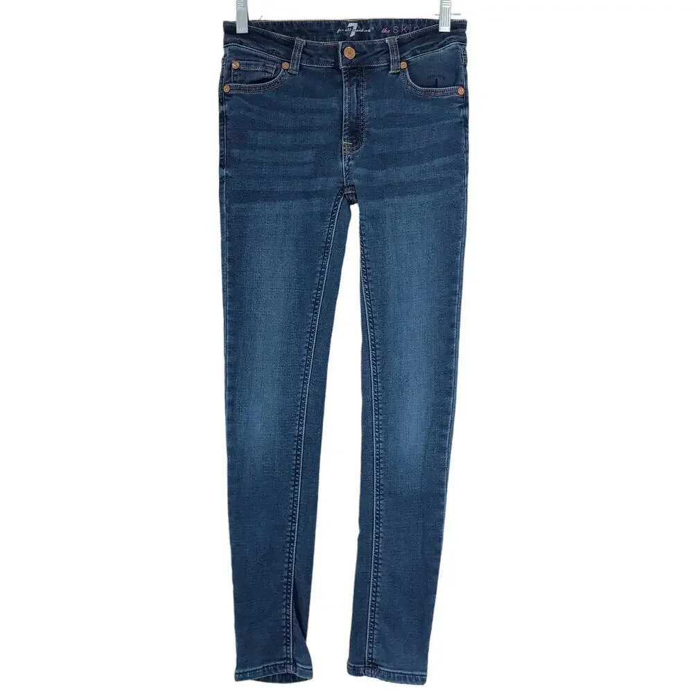 7FAM Girls Size 12 Skinny Jeans Stretch Cotton Poly Stretch Dark Wash Blue